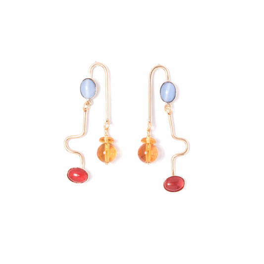 Blue Moonstone, Carnelian, and Topaz Rhythm Earrings