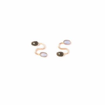 Blue Moonstone + Jade Swerve Stud Earrings