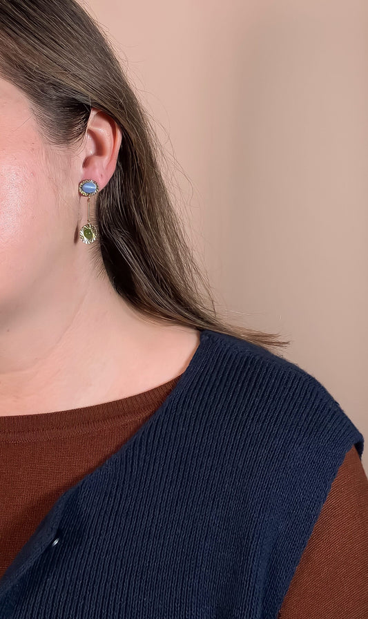 Blue Moonstone + Jade Vintage Starburst Drop Earrings
