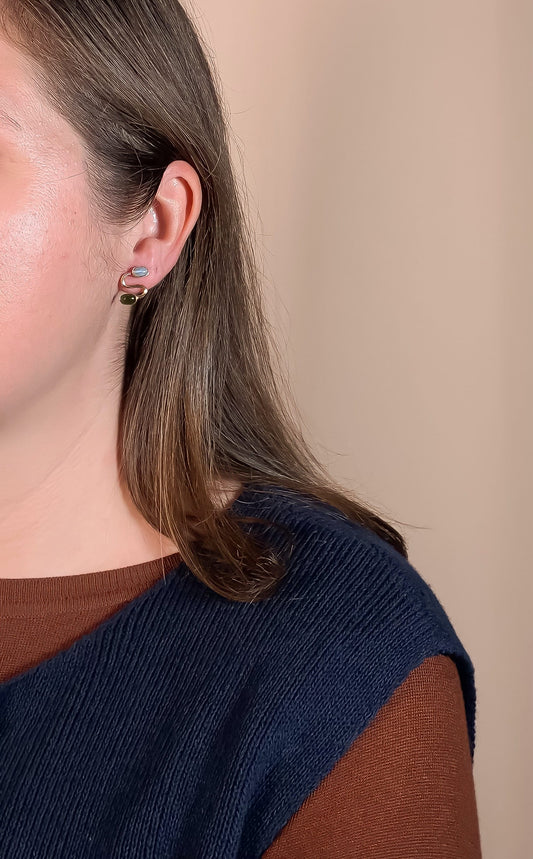 Blue Moonstone + Jade Swerve Stud Earrings