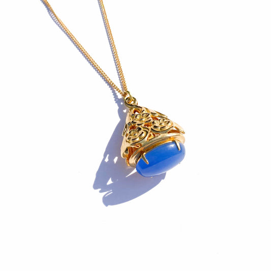 Blue Agate Bloom Fob Pendant Necklace