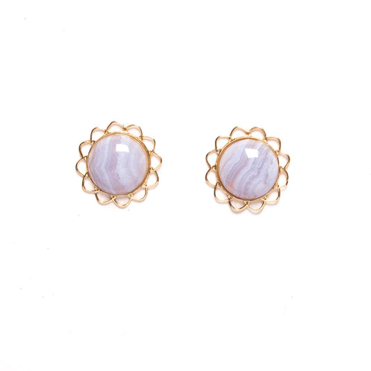 Blue Lace Agate XL Flower Studs