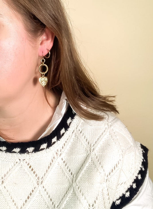Brass Heart Charm Earrings