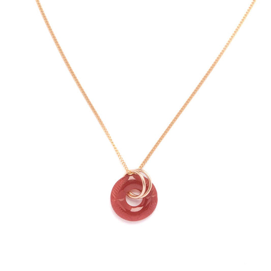 Vintage Glass Deco Ring Necklace- Carnelian