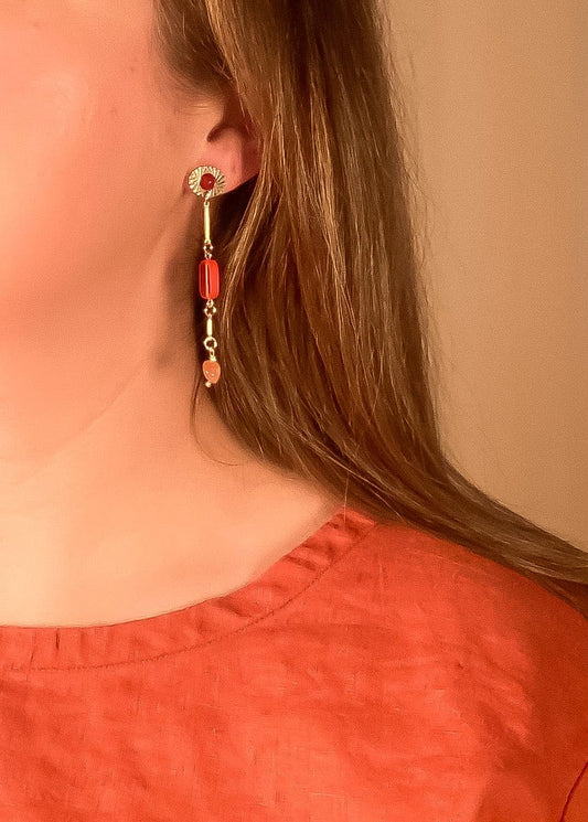 Carnelian Mismatched Composition Earrings