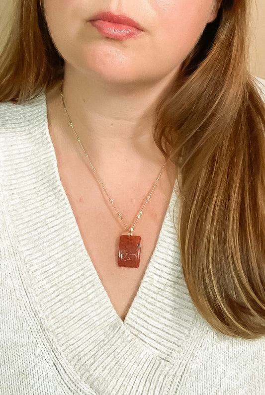 Carnelian Glass Floral Pendant Necklace