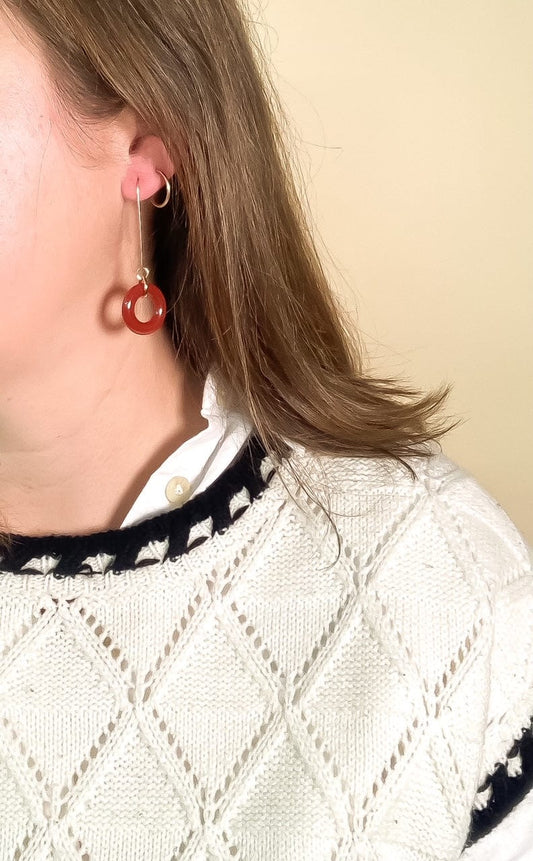 Carnelian Glass Loop Earrings