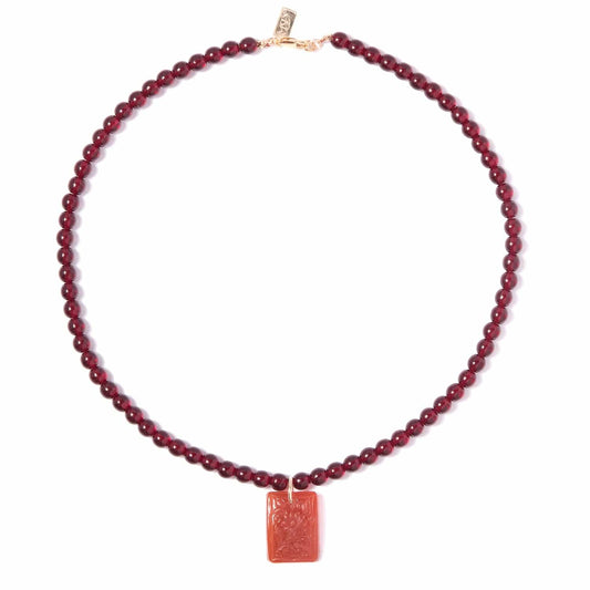 Glass Carnelian + Oxblood Beaded Pendant Necklace