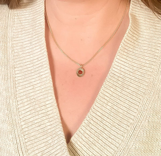 Carnelian Vintage Starburst Charm Necklace