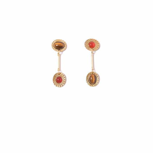 Carnelian + Tiger's Eye Vintage Starburst Drop Earrings