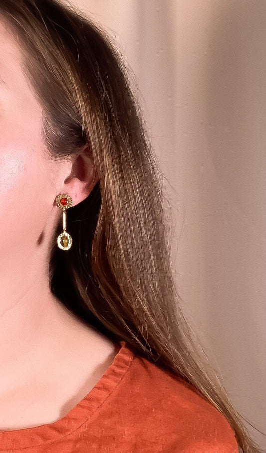 Carnelian + Tiger's Eye Vintage Starburst Drop Earrings
