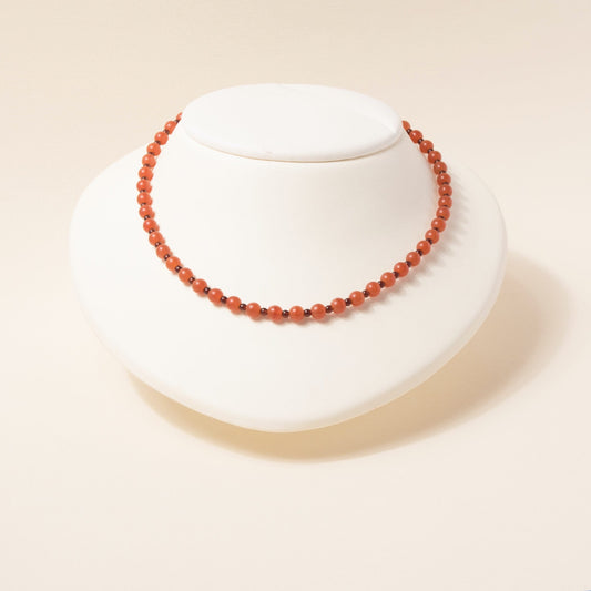 Carnelian + Oxblood Glass Beaded Necklace