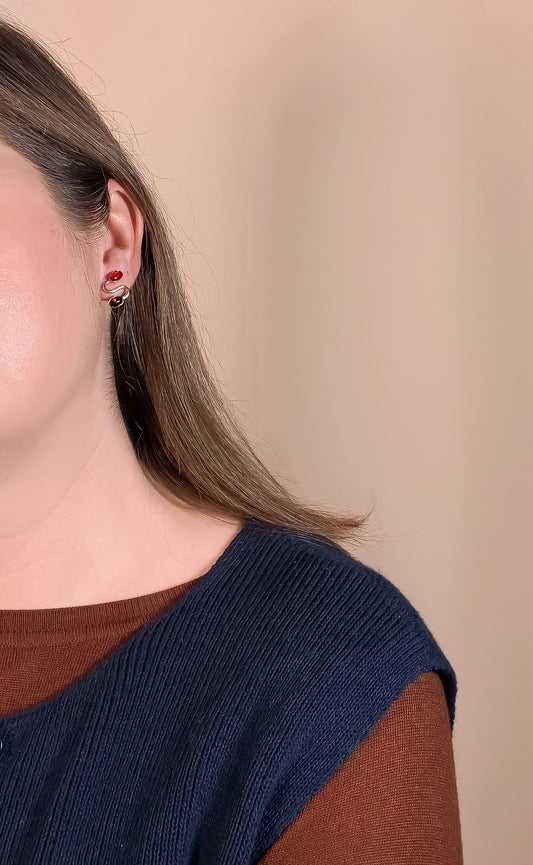 Carnelian + Tortoise Swerve Stud Earrings