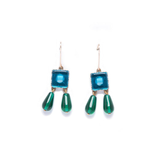 Cerulean + Emerald Glass Drop Earrings