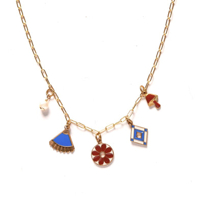 Ultramarine and Oxblood Charm Necklace