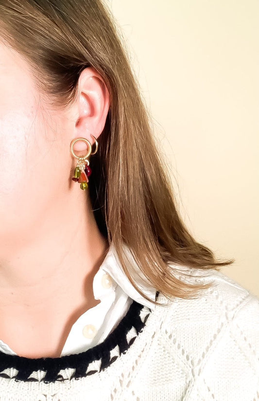 Cluster Charm Earrings in Olive + Red Jasper