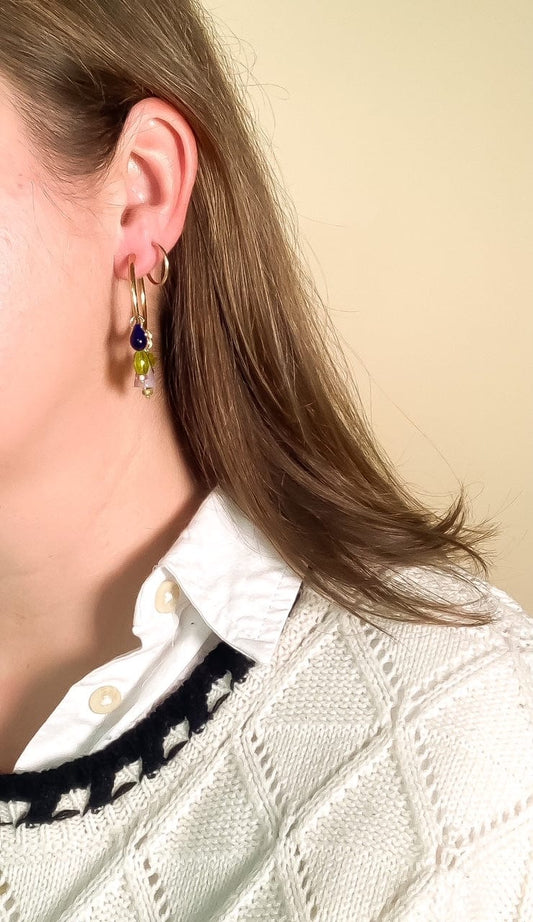 Charm Hoops- Lepidolite + Glass