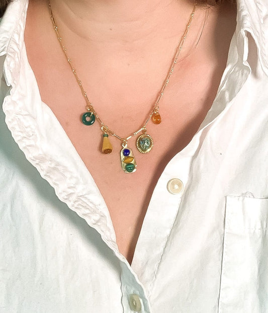 Charm Necklace with Heart and Tortoise Charms