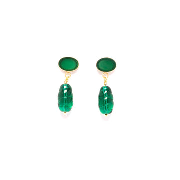 Chrysoprase and Emerald Glass Drop Earrings