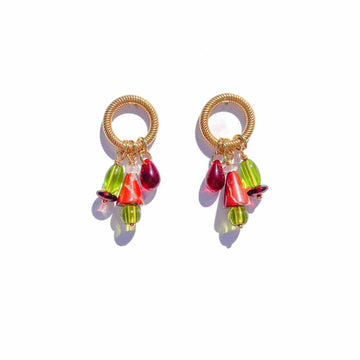 Cluster Charm Earrings in Olive + Red Jasper