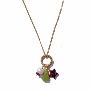 Cluster Charm Necklace- Wyoming Jade, Pearl, Mahogany Obsidian