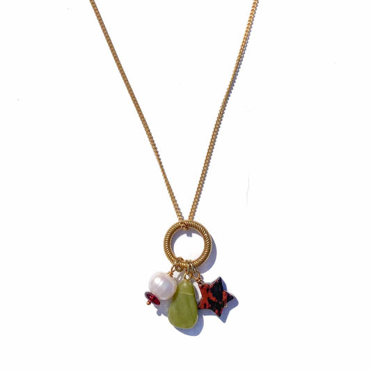 Cluster Charm Necklace- Wyoming Jade, Pearl, Mahogany Obsidian