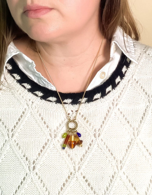 Cluster Charm Necklace with Two Tone Oval Bead
