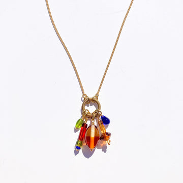 Cluster Charm Necklace with Two Tone Oval Bead