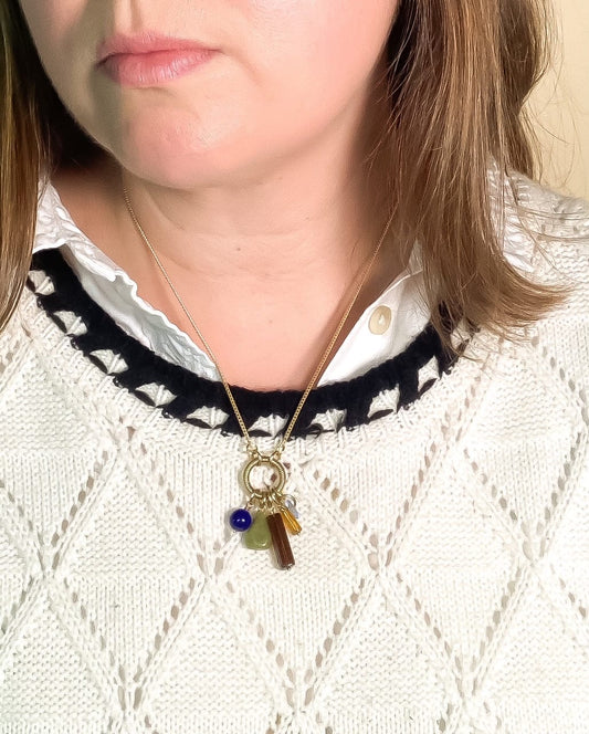 Cluster Charm Necklace in Mocha, Jade, Cobalt, and Topaz