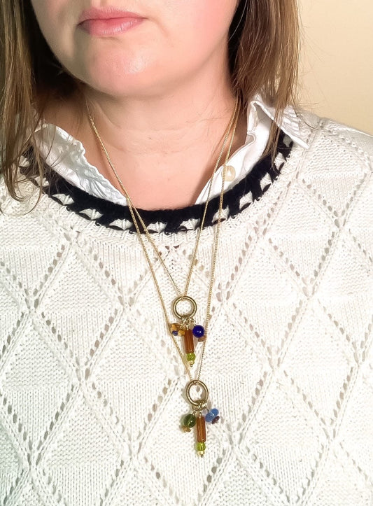 Cluster Charm Necklace in Topaz, Olive, and Light Blue