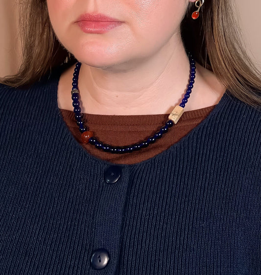 Floating Forms Necklace- Cobalt, Pyrite, Red Agate, African Opal