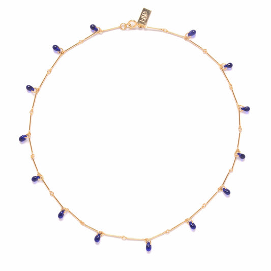 Teardrop Fringe Necklace in Cobalt Glass