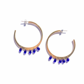 Hoops with Cobalt Glass Teardrops