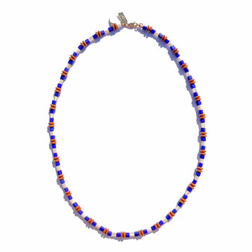 Cobalt, Mocha, and Mother of Pearl Beaded Necklace
