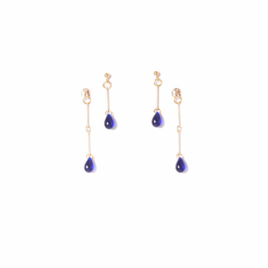 Cobalt Glass Double Drop Earrings