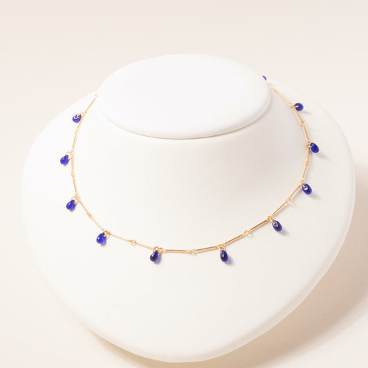 Teardrop Fringe Necklace in Cobalt Glass