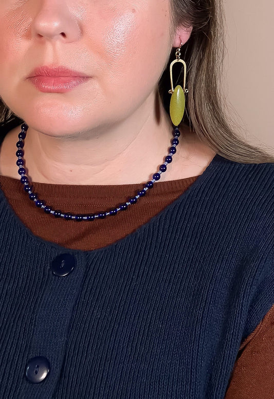 Cobalt + Sapphire Glass Beaded Necklace