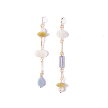 Moonstone, Pearl, Angelite, and Serpentine Composition Earrings