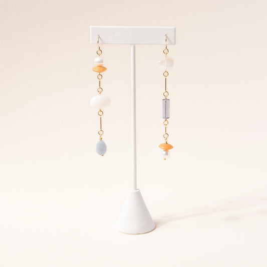 Moonstone, Pearl, Angelite, and Yellow Jade Composition Earrings