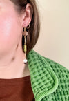 Composition Earrings- Sunstone, Pearl, Mahogany Obsidian, Glass