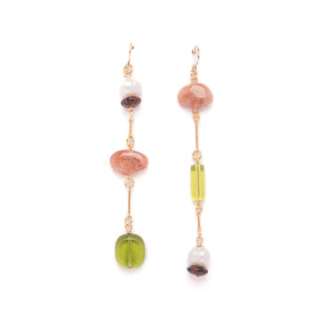 Sunstone, Pearl, Mahogany Obsidian, and Glass Composition Earrings