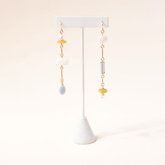 Moonstone, Pearl, Angelite, and Serpentine Composition Earrings