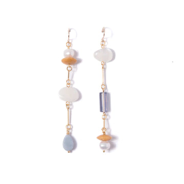 Moonstone, Pearl, Angelite, and Yellow Jade Composition Earrings