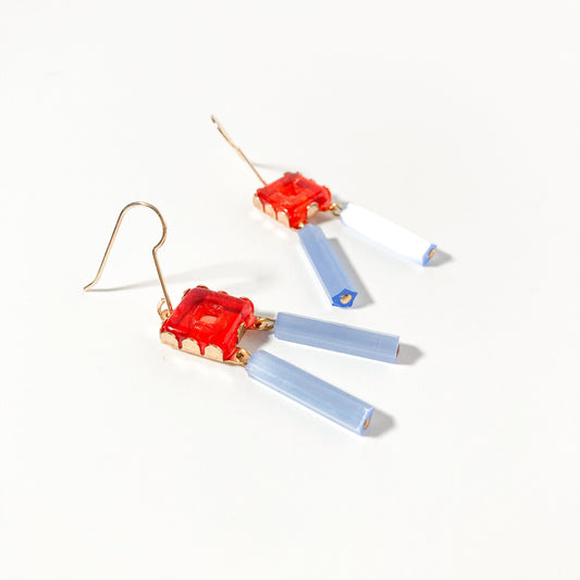 Orange + Periwinkle Glass Drop Earrings