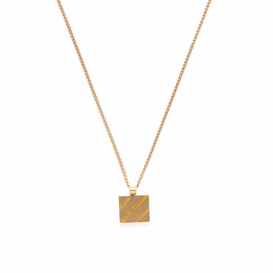 Vintage Brass Diagonal Stripe Pendant Necklace