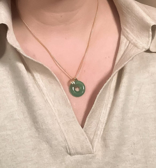 Vintage Glass Deco Ring Necklace- Emerald