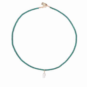 Mother of Pearl Fish Charm Beaded Necklace in Emerald