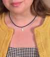 Mother of Pearl Fish Charm Beaded Necklace in Emerald + Cobalt