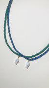 Mother of Pearl Fish Charm Beaded Necklace in Emerald
