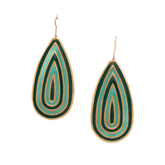 Emerald and Jade Striped Teardrop Earrings